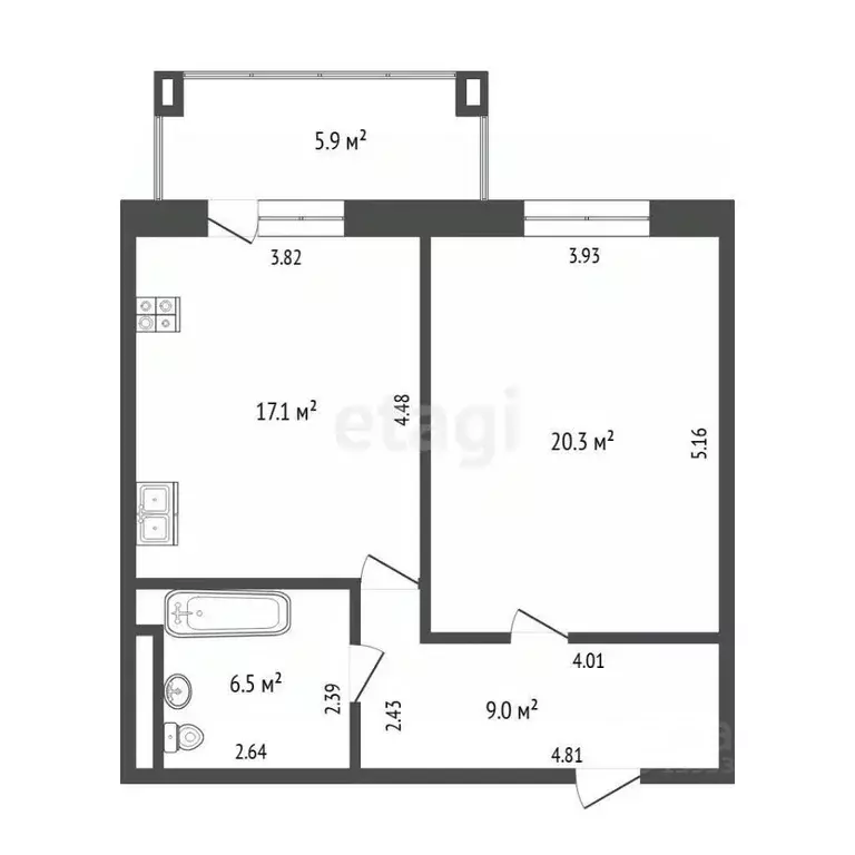 1-к кв. Тюменская область, Тюмень ул. Казачьи луга, 1 (52.2 м) - Фото 0