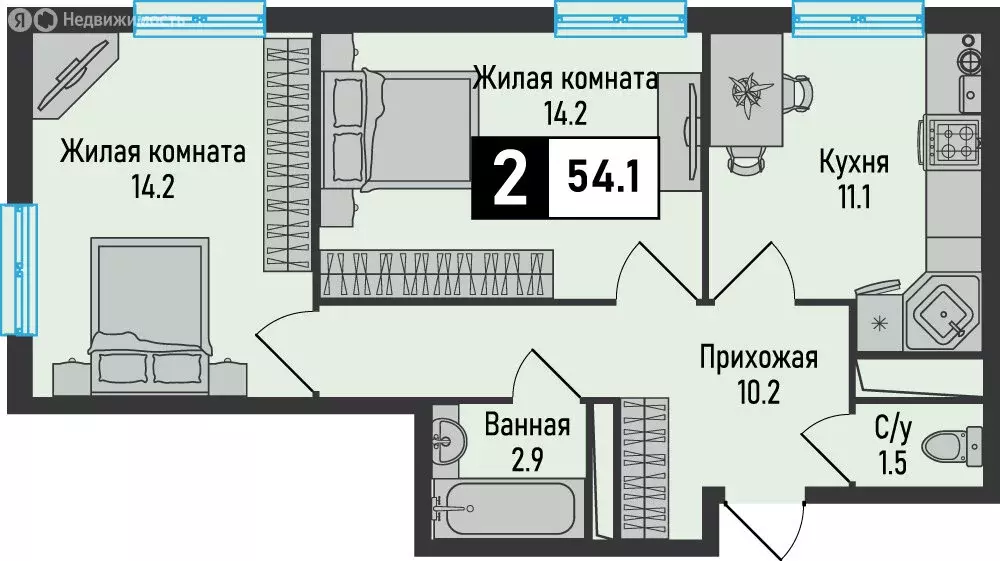 2-комнатная квартира: Железноводск, посёлок Иноземцево, посёлок ... - Фото 0
