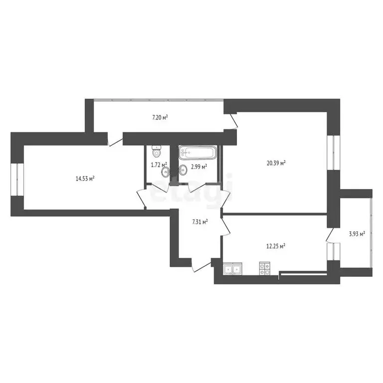 2-комнатная квартира: село Семёновка, Липовая улица, 2 (65 м) - Фото 1