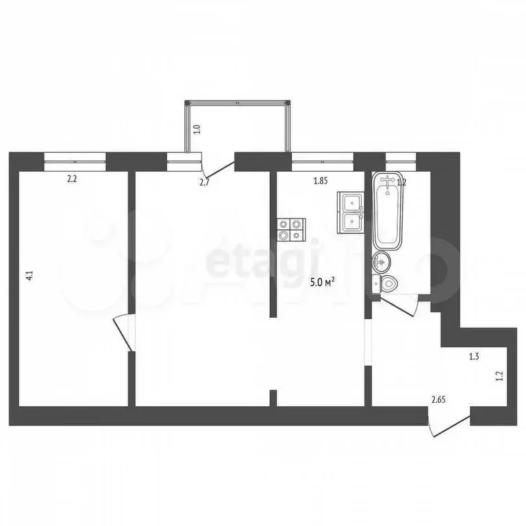 2-к. квартира, 38 м, 4/4 эт. - Фото 0
