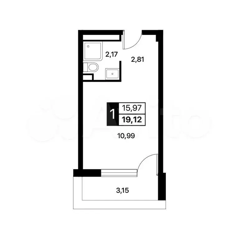 Апартаменты-студия, 19,1 м, 5/14 эт. - Фото 0