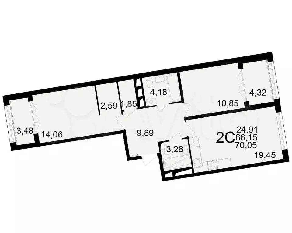 2-к. квартира, 70,1 м, 3/17 эт. - Фото 1