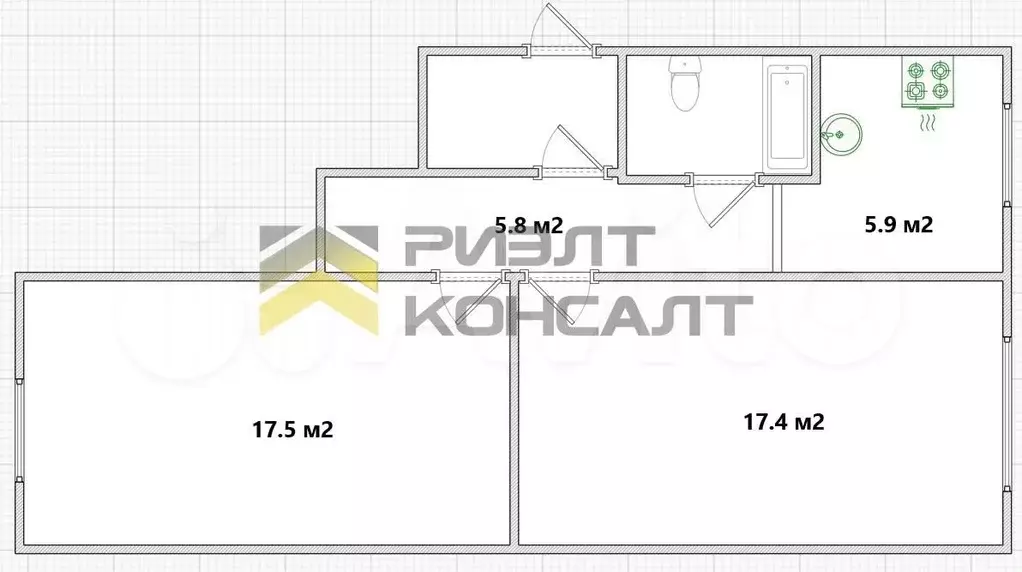2-к. квартира, 50 м, 1/5 эт. - Фото 0