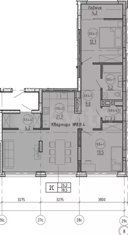3-к. квартира, 80 м, 8/9 эт. - Фото 0