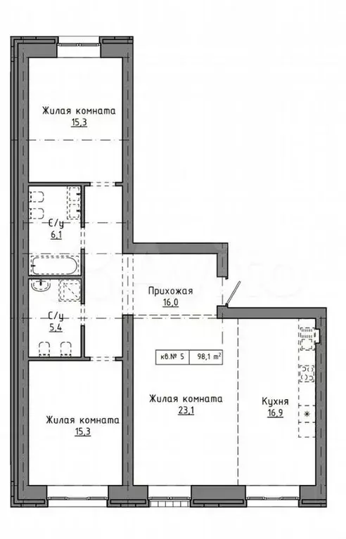 3-к. квартира, 98,1 м, 1/9 эт. - Фото 1