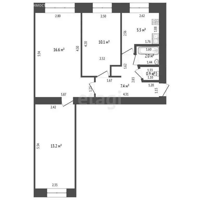 3-комнатная квартира: Стерлитамак, улица Шаймуратова, 15 (55.7 м) - Фото 1