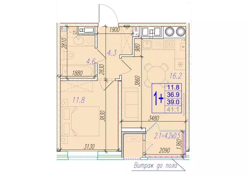 1-к кв. Астраханская область, Астрахань ул. Трофимова, 10 (39.0 м) - Фото 1