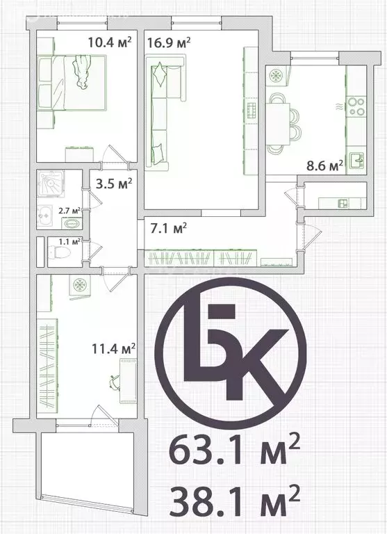 3-комнатная квартира: Новосибирск, улица Объединения, 23 (63 м) - Фото 1
