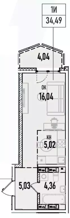 1-к кв. Иркутская область, Иркутск Донская ул. (34.49 м) - Фото 0