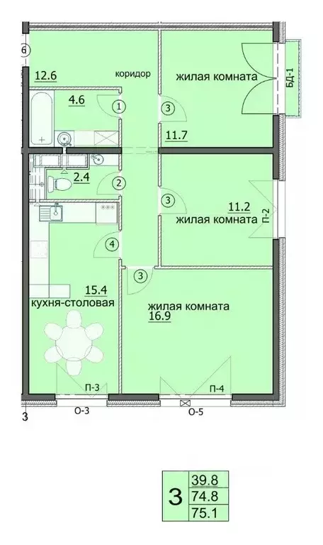 3-к кв. Пензенская область, Пенза ул. Яшиной, 8 (75.1 м) - Фото 0
