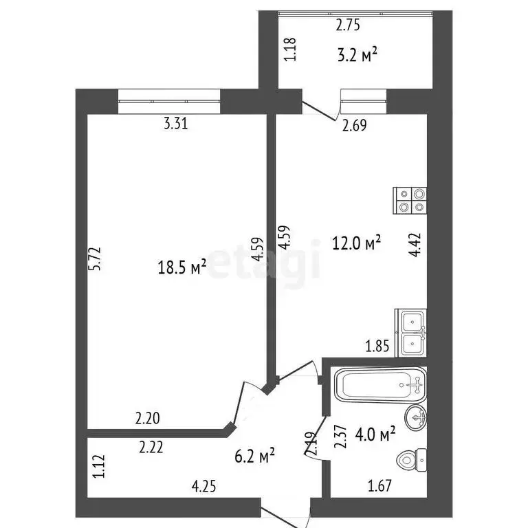 1-комнатная квартира: Альметьевск, проспект Строителей, 74 (40.7 м) - Фото 1
