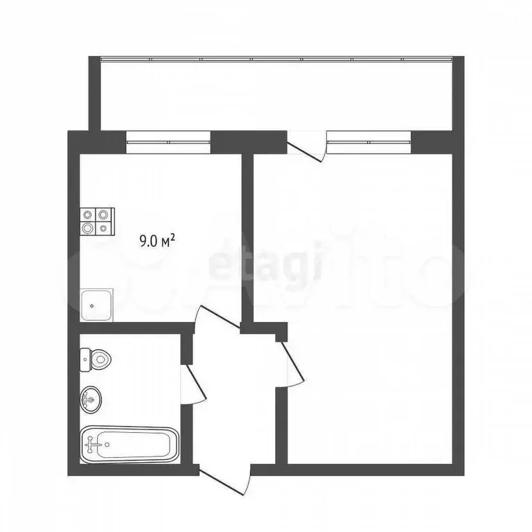 1-к. квартира, 35,6 м, 6/9 эт. - Фото 0