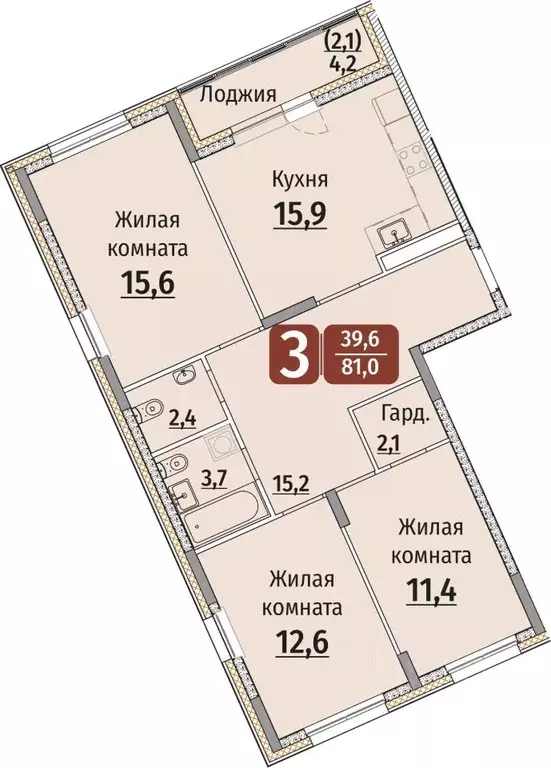 3-к кв. Чувашия, Чебоксары ул. Энергетиков, поз8 (83.1 м) - Фото 1