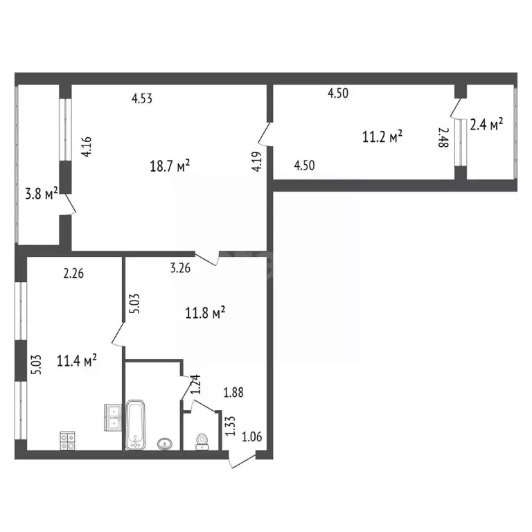 2-к кв. Санкт-Петербург ул. Турку, 29К1 (57.2 м) - Фото 2