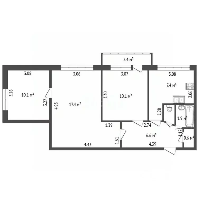 3-к кв. Санкт-Петербург просп. Большевиков, 33К4 (55.0 м) - Фото 1