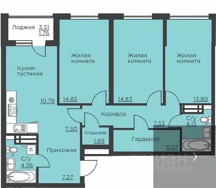 3-к кв. Воронежская область, Воронеж ул. Ломоносова, 116В (93.57 м) - Фото 0