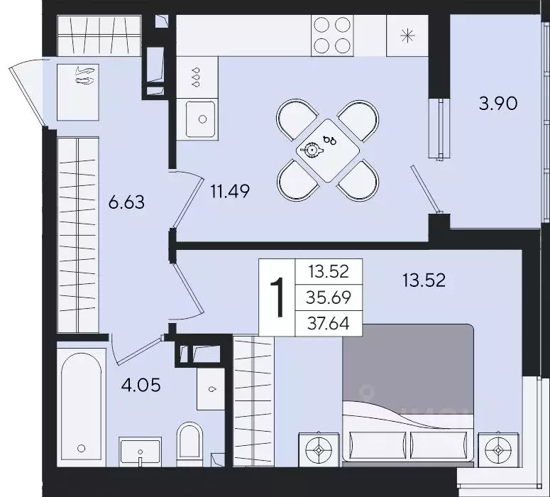 1-к кв. Краснодарский край, Краснодар  (37.64 м) - Фото 2