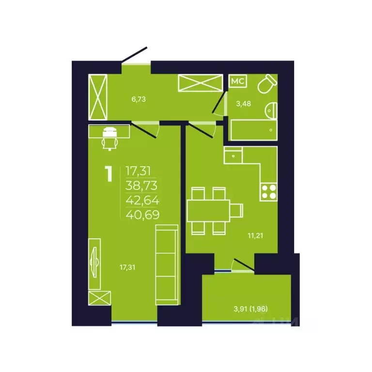 1-к кв. Башкортостан, Уфа ул. Михаила Зайцева, 6 (40.8 м) - Фото 1