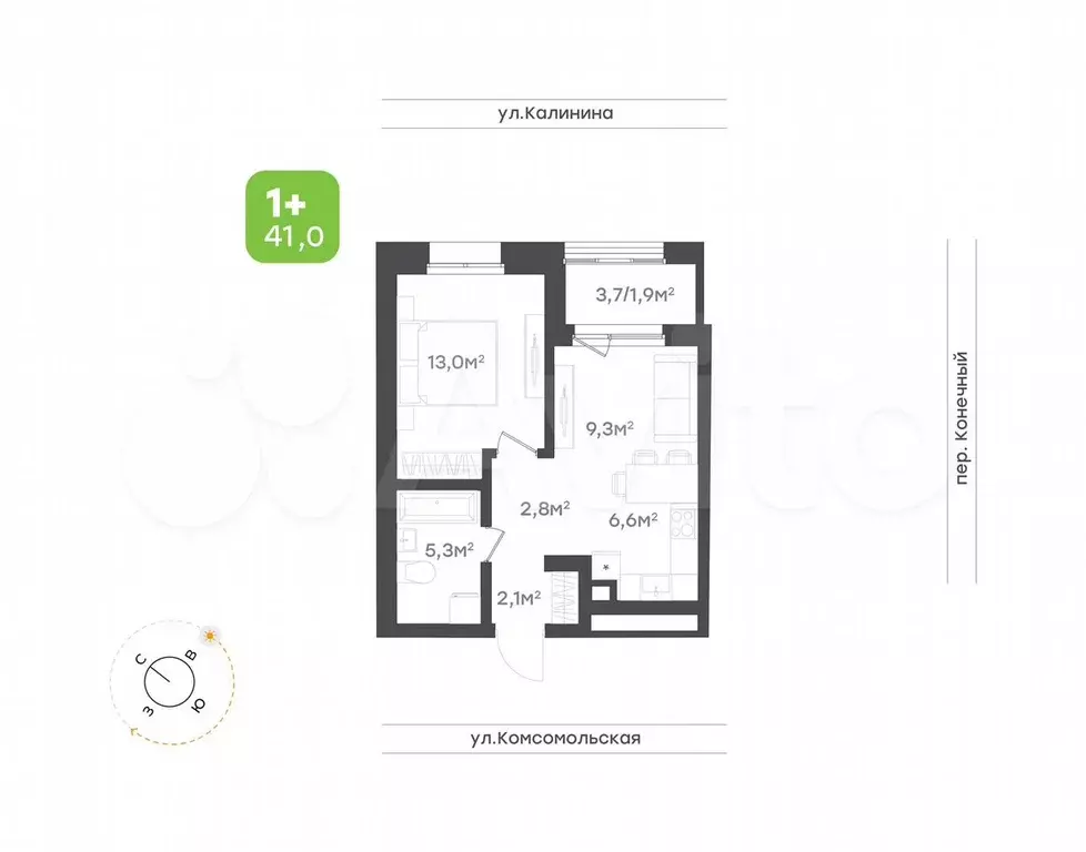 2-к. квартира, 41 м, 2/24 эт. - Фото 0