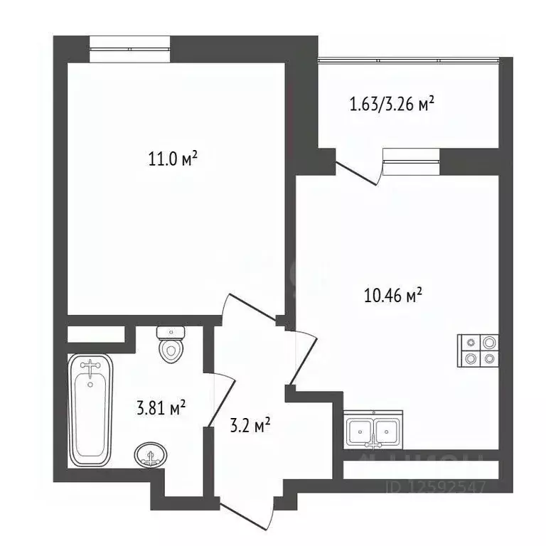 1-к кв. Крым, Симферополь ул. Виталия Чуркина (30.1 м) - Фото 2
