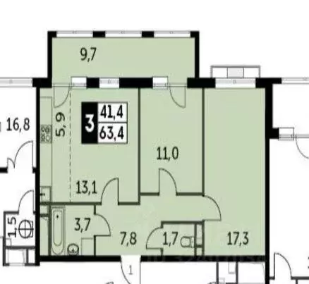 2-к кв. Московская область, Ленинский городской округ, пос. Развилка ... - Фото 2