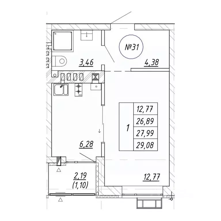 1-к кв. Калининградская область, Зеленоградск  (29.08 м) - Фото 1