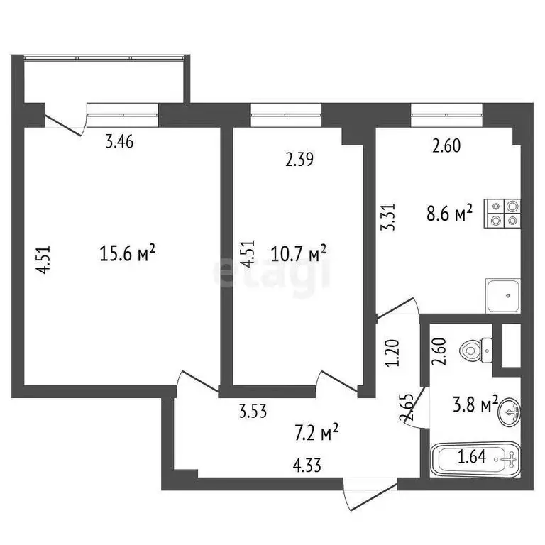 2-комнатная квартира: Юрга, Фестивальная улица, 16 (45.9 м) - Фото 0