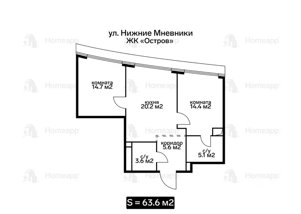 2-к кв. Москва ул. Нижние Мневники, 9 (63.6 м) - Фото 1