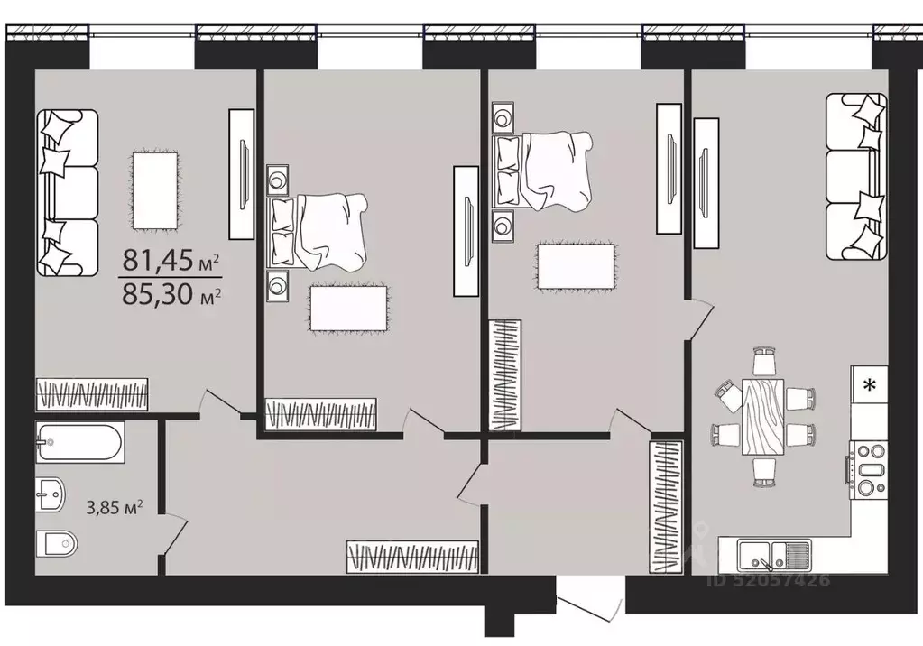 3-к кв. Ульяновская область, Ульяновск ул. Тимирязева, 48А (85.1 м) - Фото 1