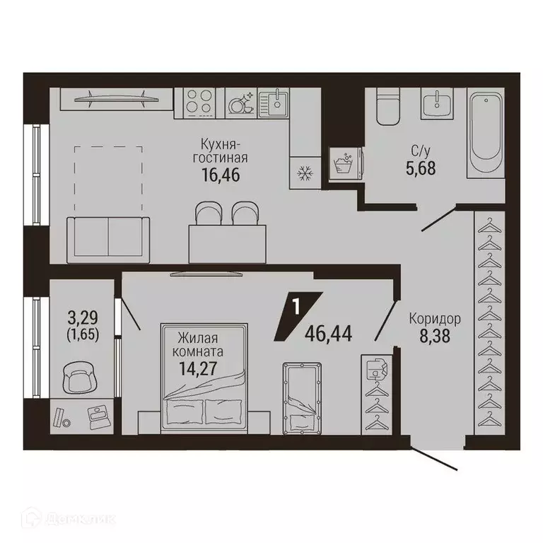 Продаётся 1-к квартира, 46.4 м - Фото 0