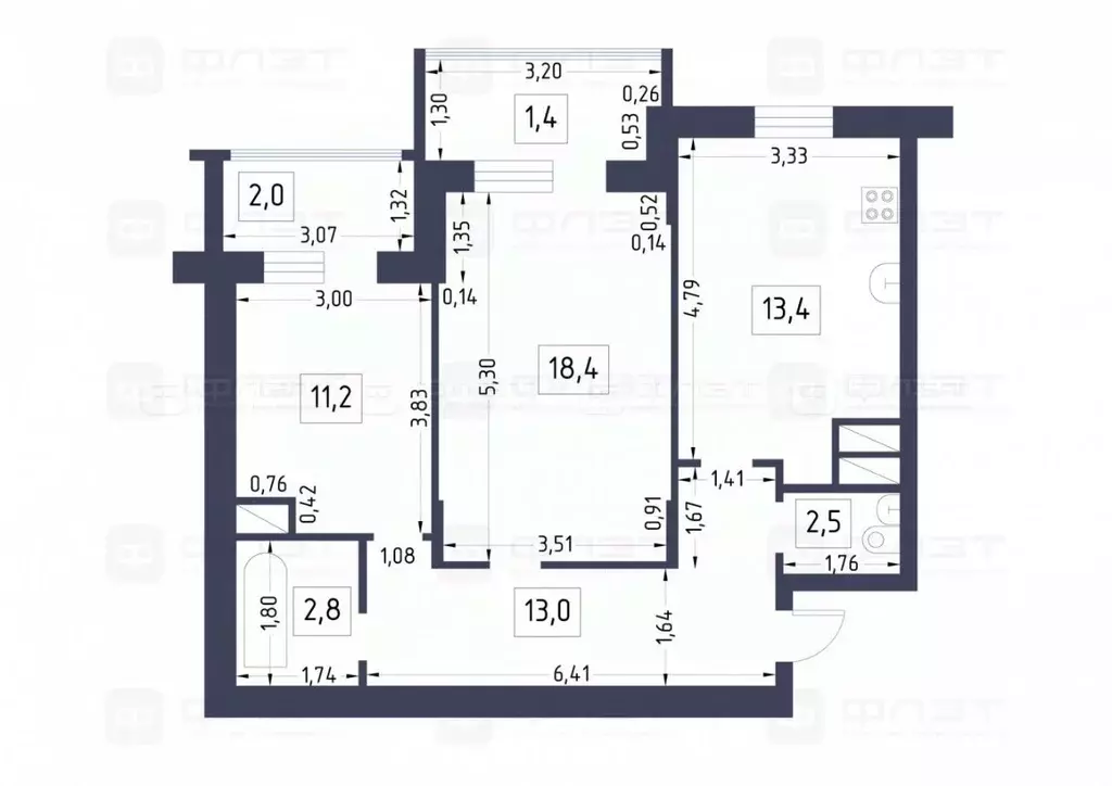 2-к кв. Татарстан, Казань ул. Виктора Сажинова, 6/9 (50.0 м) - Фото 1