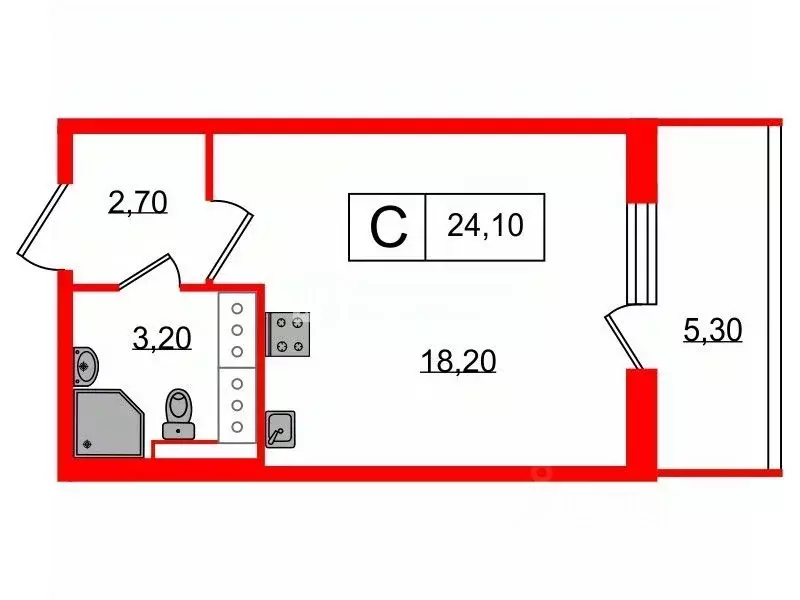 Студия Санкт-Петербург аллея Арцеуловская, 23к1 (24.1 м) - Фото 1