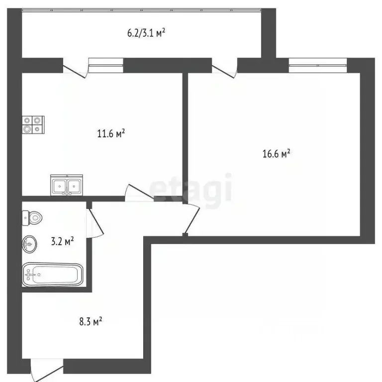 1-к кв. Вологодская область, Вологда ул. Космонавта Беляева, 21 (42.8 ... - Фото 2