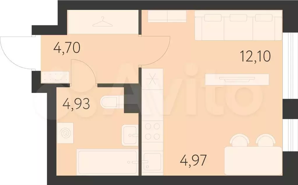 Квартира-студия, 26,7 м, 1/25 эт. - Фото 0