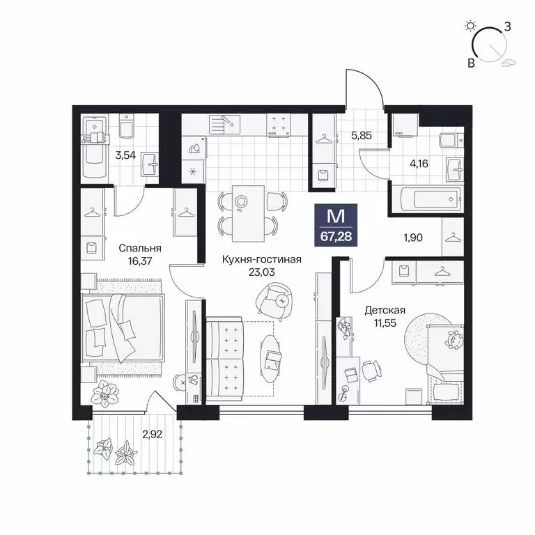 2-комнатная квартира: Волгоград, Центральный район (67.28 м) - Фото 1