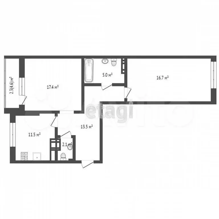 2-к. квартира, 71 м, 8/9 эт. - Фото 0