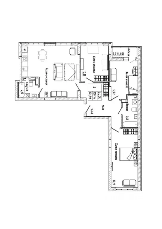 3-к кв. Воронежская область, Воронеж Нижняя ул., 32 (101.59 м) - Фото 0