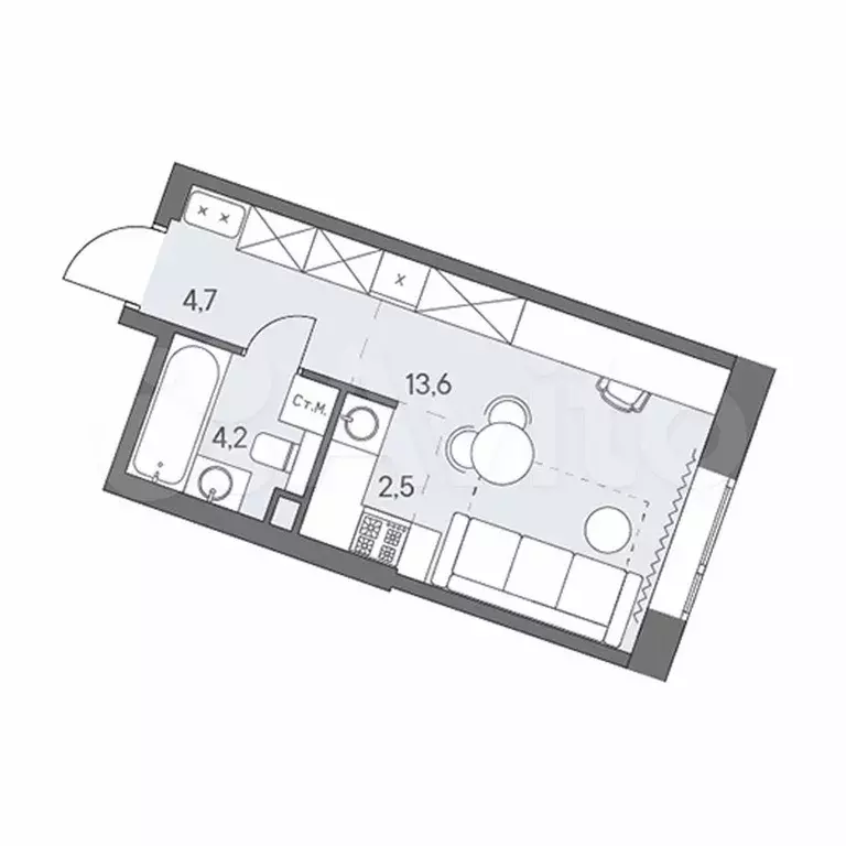 Квартира-студия, 25,3 м, 20/31 эт. - Фото 0