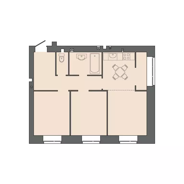 3-к квартира, 61.65 м - Фото 0