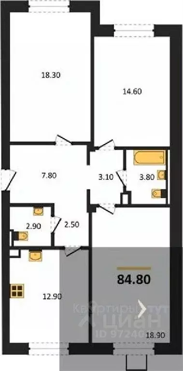 3-к кв. Воронежская область, Воронеж ул. Загоровского, 5/4 (84.8 м) - Фото 0