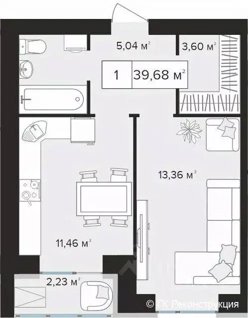 1-к кв. Тульская область, Тула Новомедвенский проезд, 6А (39.68 м) - Фото 1