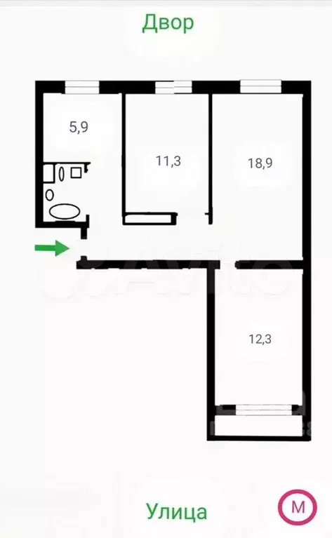 3-к. квартира, 58,1 м, 4/9 эт. - Фото 0
