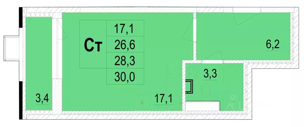 Студия Московская область, Мытищи ул. Академика Каргина, 25 (26.4 м) - Фото 0