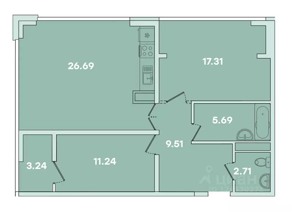 2-к кв. Иркутская область, Иркутск ул. Петрова, 16 (76.39 м) - Фото 0