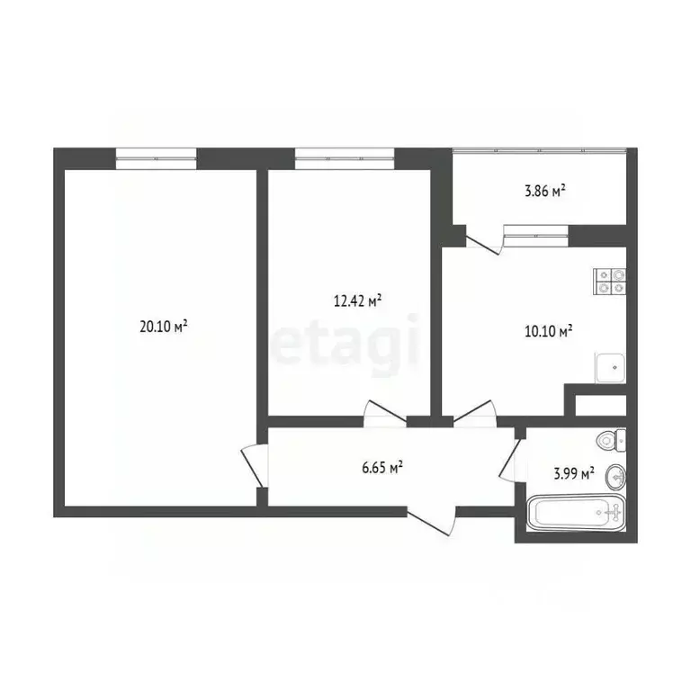 2-к кв. Тюменская область, Тюмень Ставропольская ул., 97к4 (52.5 м) - Фото 2