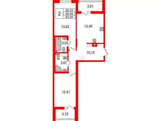 2-к кв. Санкт-Петербург Белоостровская ул., 12 (56.49 м) - Фото 0