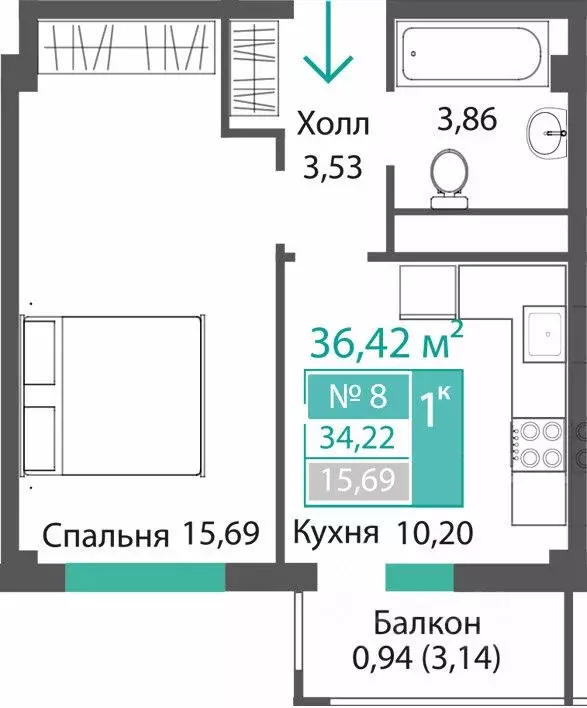 1-к кв. Крым, Симферопольский район, с. Мирное ПроПолис жилой комплекс ... - Фото 1