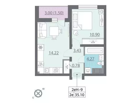 1-к квартира, 34.8 м - Фото 0
