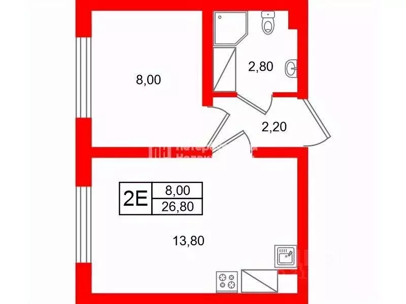 Квартира, 1 комната, 26.8 м - Фото 0