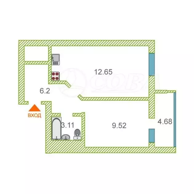 1-комнатная квартира: Патрушева, улица Александра Пушкина, 10 (33.8 м) - Фото 1